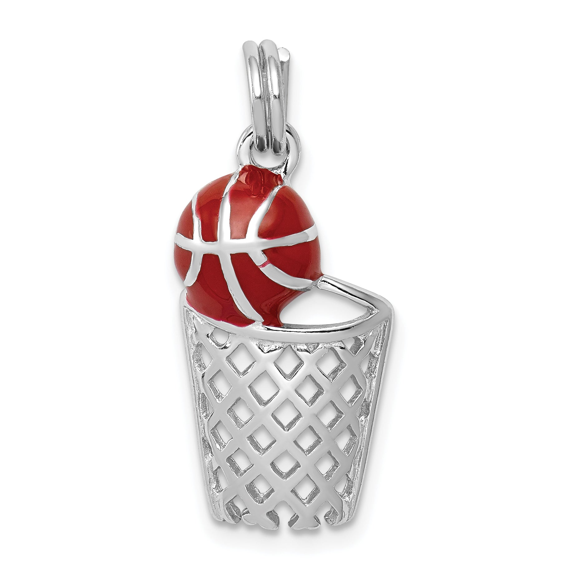 Sterling Silver Rhodium-platedEnamel Basketball & Hoop Charm Main image
