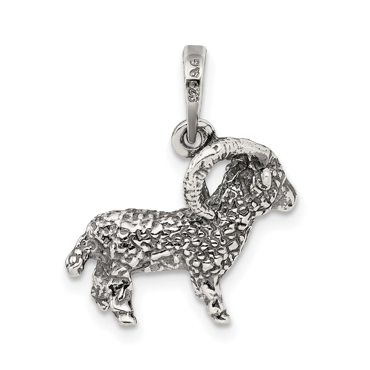 Sterling Silver 925 Aries Zodiac Pendant with Antiqued Finish
