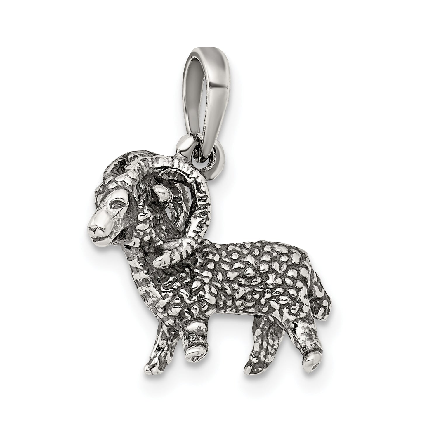 Sterling Silver 925 Aries Zodiac Pendant with Antiqued Finish