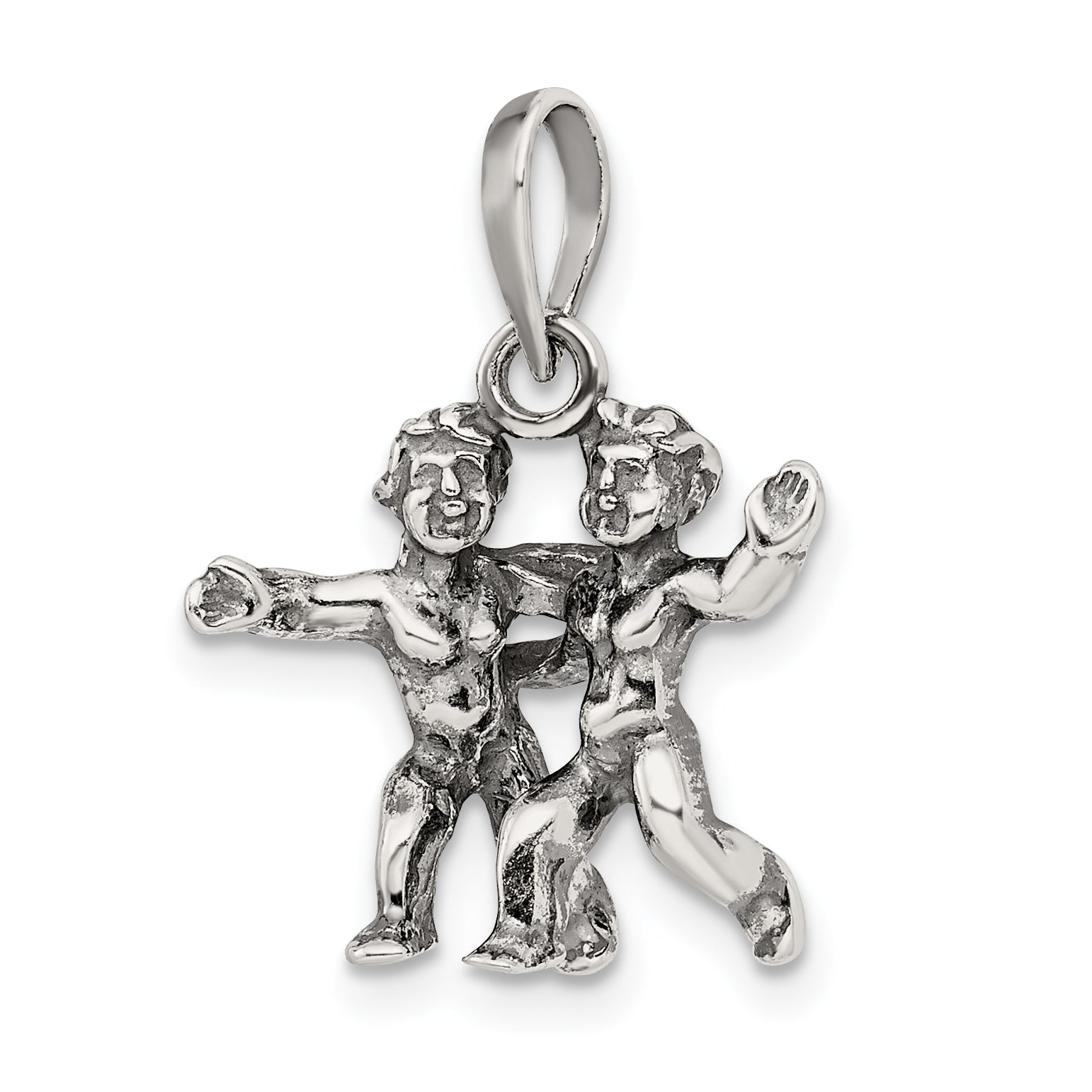 Sterling Silver 925 Gemini Zodiac Pendant with Antiqued Finish
