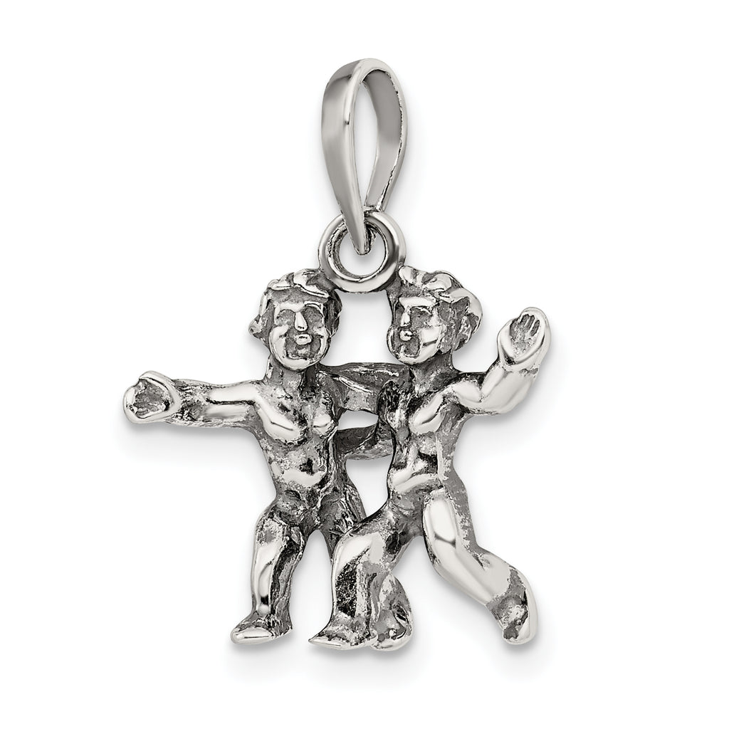 Sterling Silver 925 Gemini Zodiac Pendant with Antiqued Finish