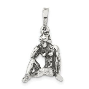 Virgo Zodiac Pendant in Sterling Silver, 16mm Antiqued - Sophia Jewelers