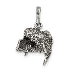 Sterling Silver 925 Pisces Pendant with Antiqued Solid Design