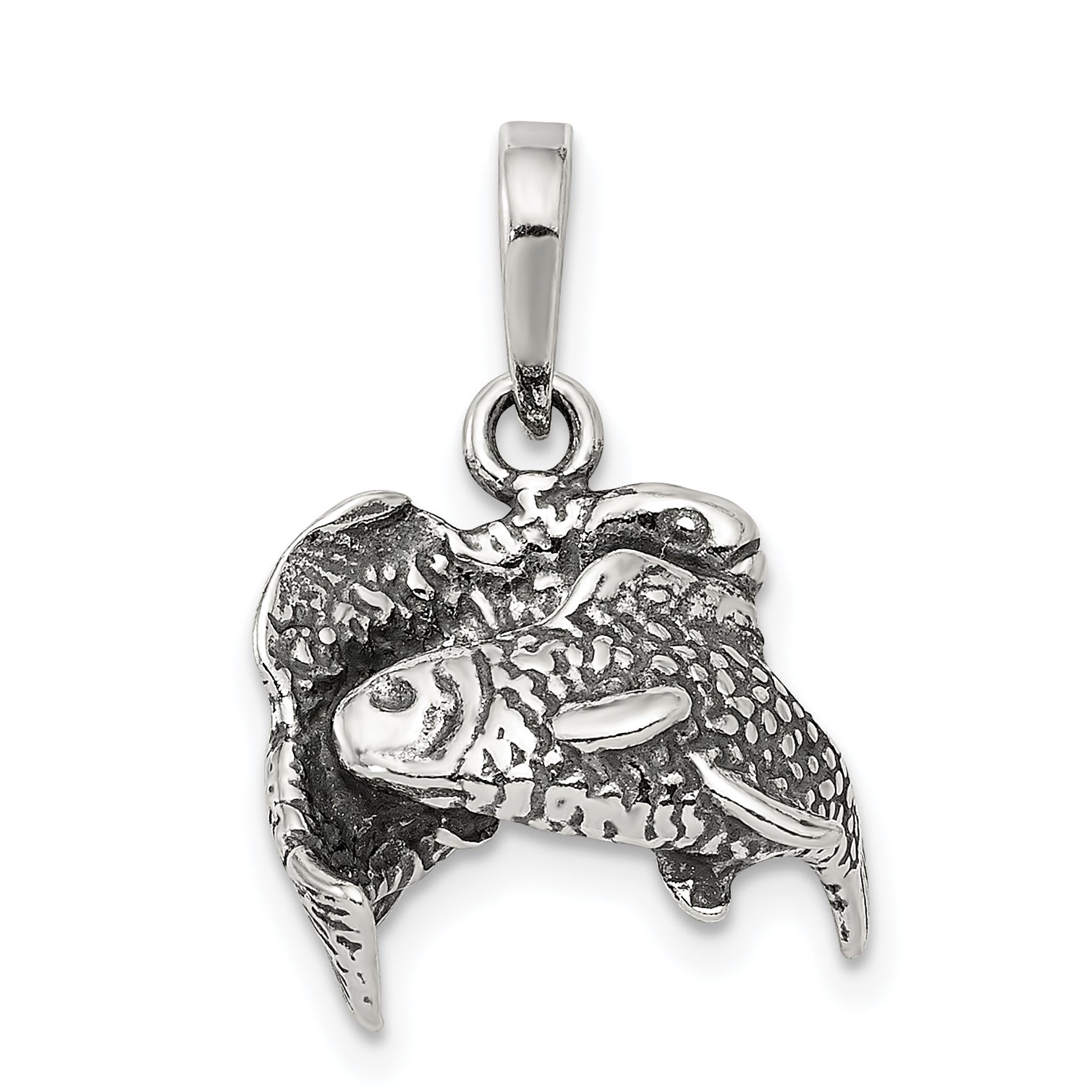 Sterling Silver Antiqued Pisces Zodiac Pendant Main image