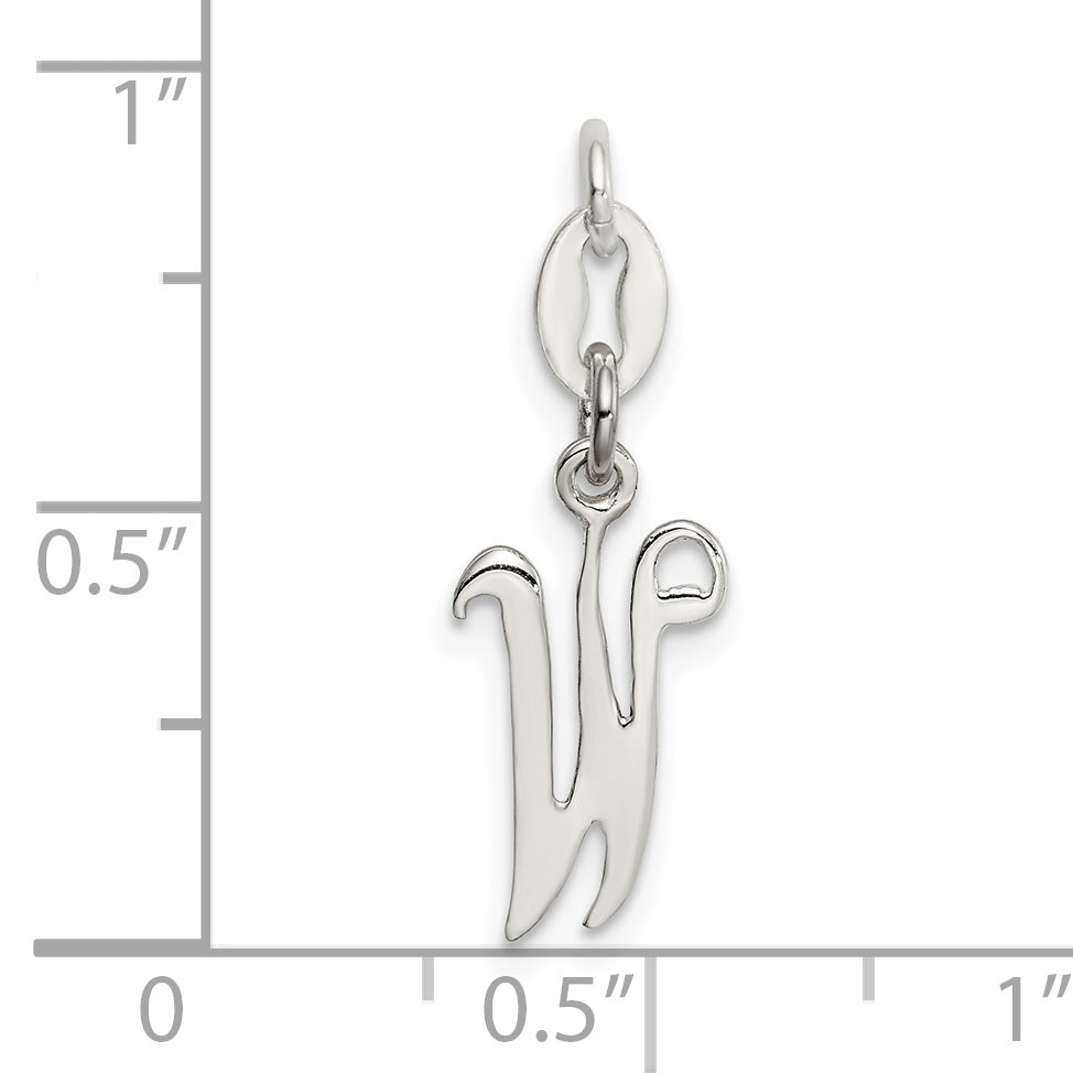 Sterling Silver 925 Initial W Charm with Anti-Tarnish Finish
