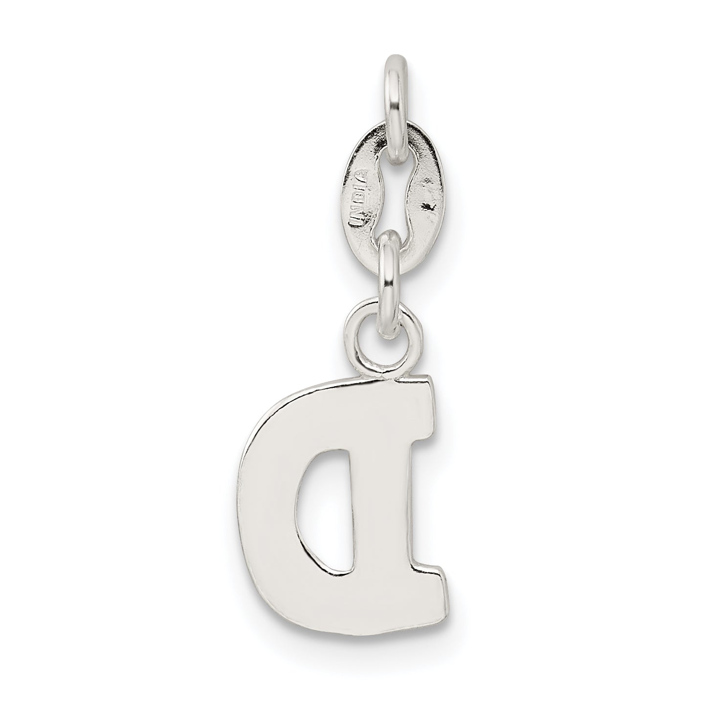 Sterling Silver 925 Initial D Charm Solid Casted Pendant Elegant Design
