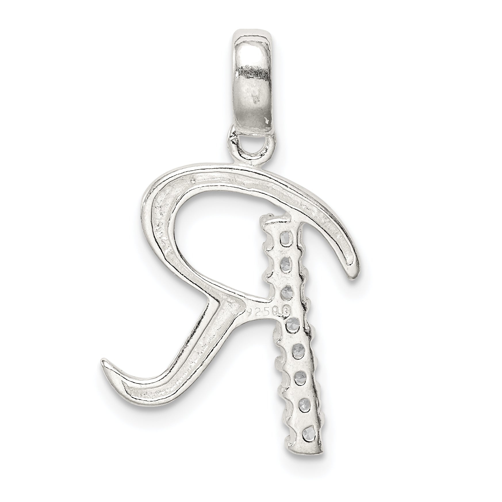 Sterling Silver CZ Letter R Initial Pendant