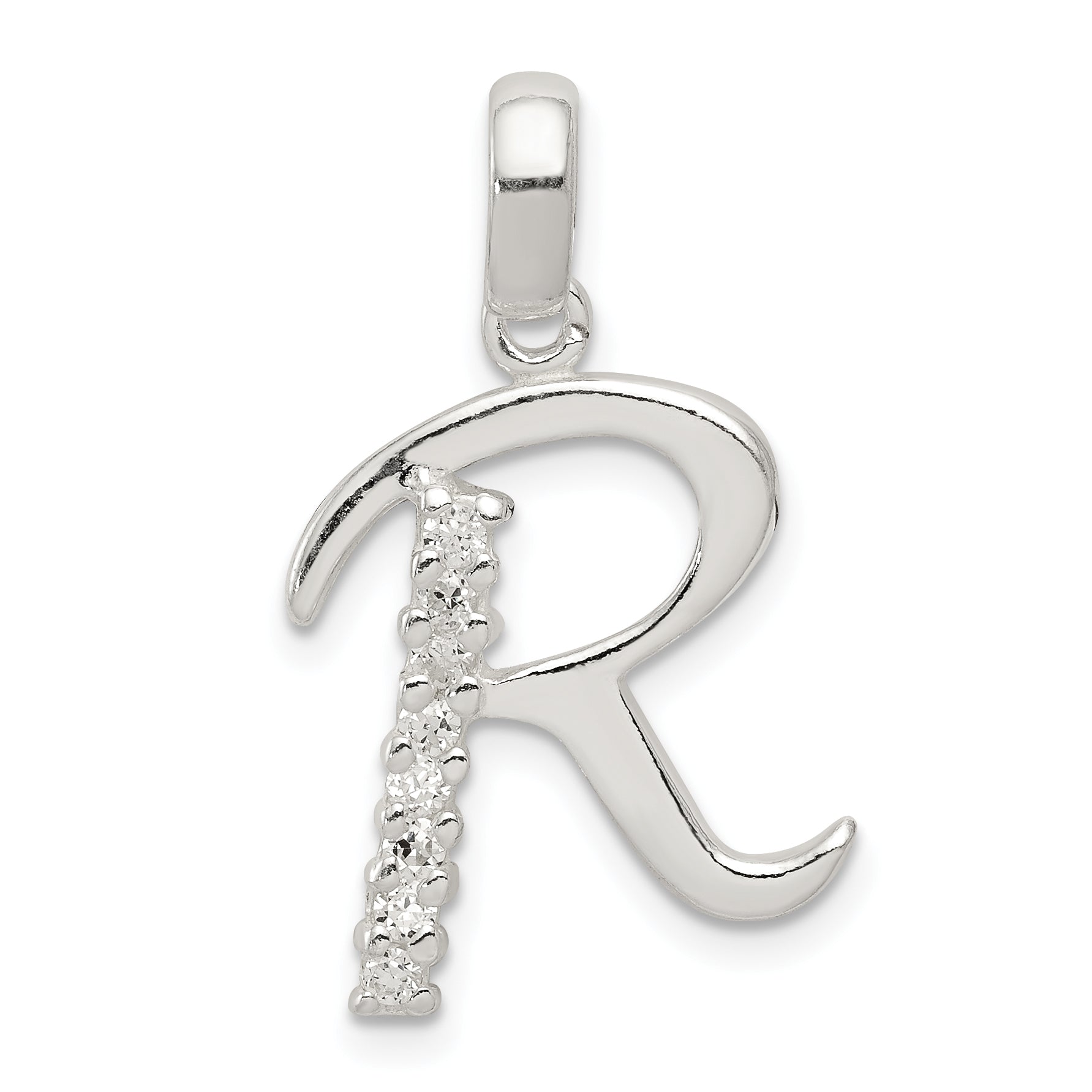 Sterling Silver CZ Letter R Initial Pendant Main image
