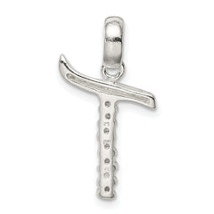 Sterling Silver 925 CZ Initial T Pendant with Anti-Tarnish Coating