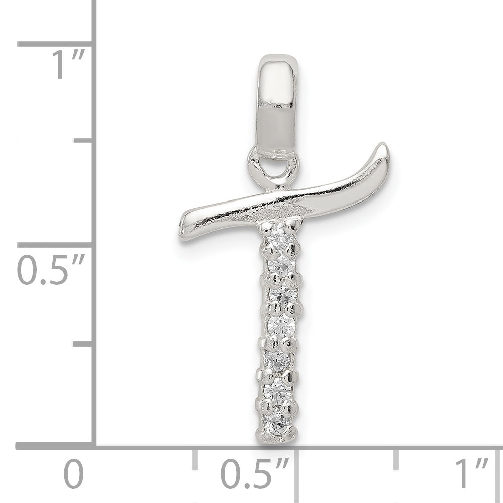 Sterling Silver 925 CZ Initial T Pendant with Anti-Tarnish Coating