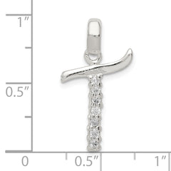 Sterling Silver 925 CZ Initial T Pendant with Anti-Tarnish Coating