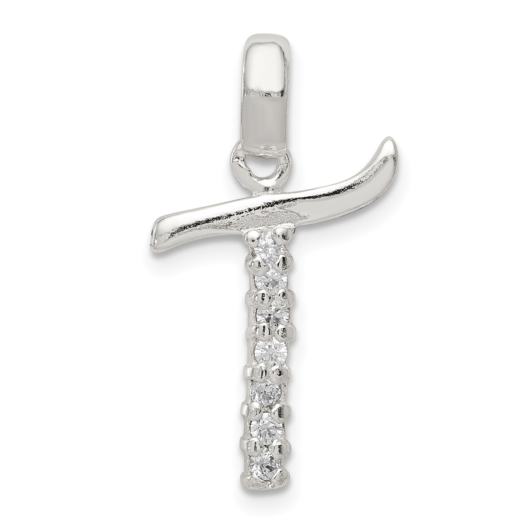 Sterling Silver CZ Letter T Initial Pendant Main image