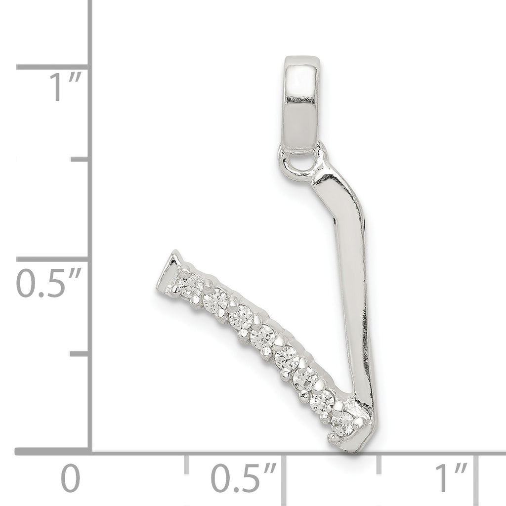 Sterling Silver CZ Initial V Pendant with Anti-Tarnish Coating