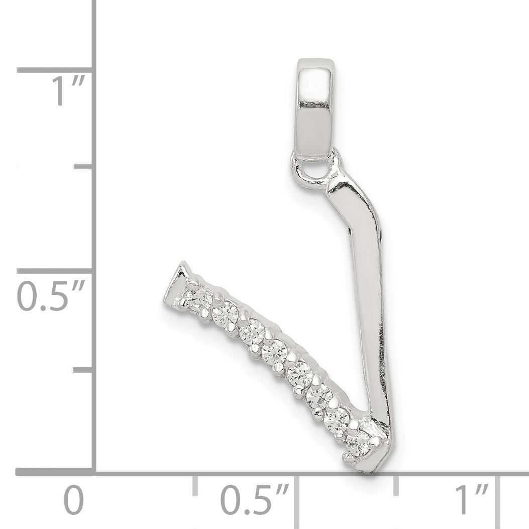 Sterling Silver CZ Initial V Pendant with Anti-Tarnish Coating