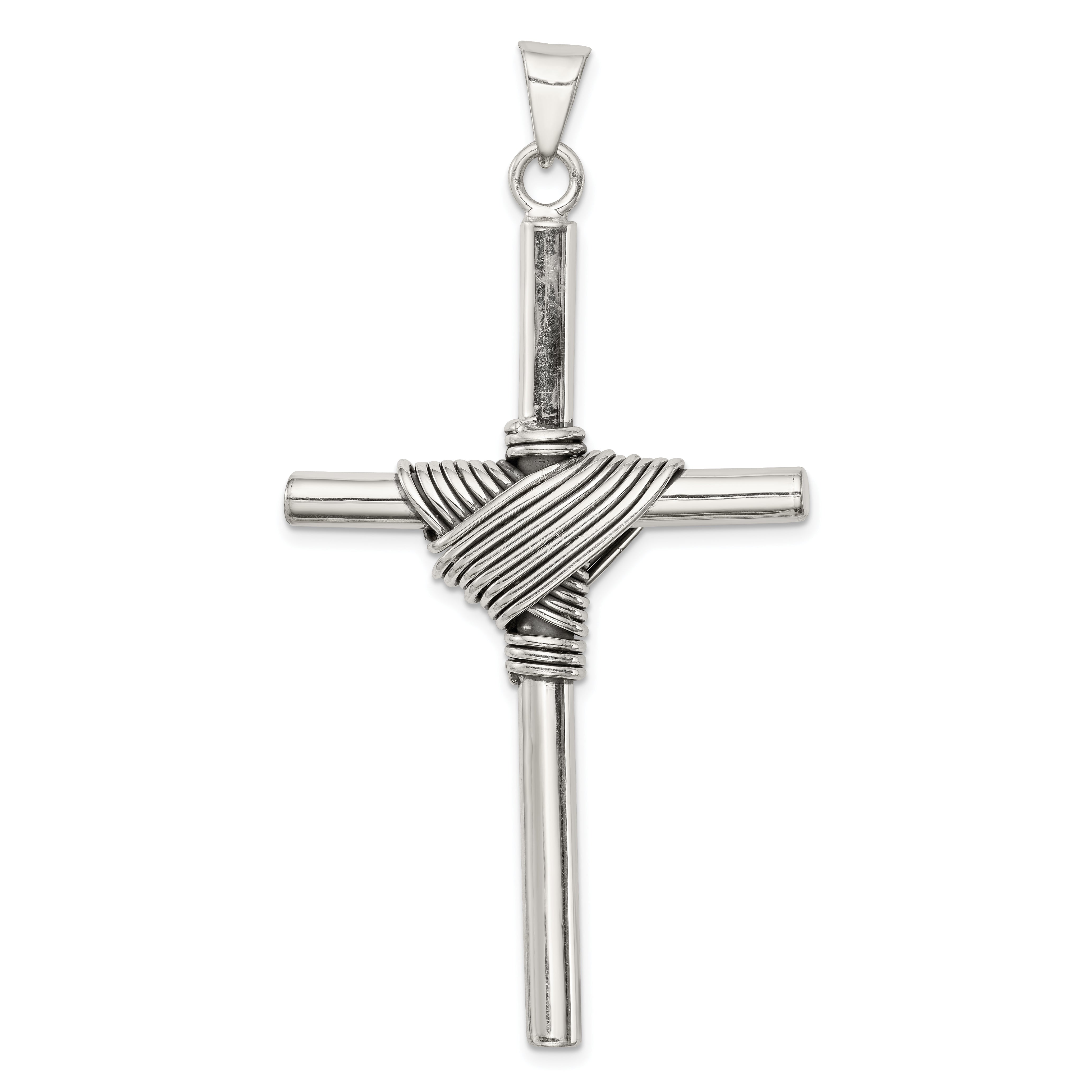 Sterling Silver 925 Antiqued Cross Pendant with 3D Design