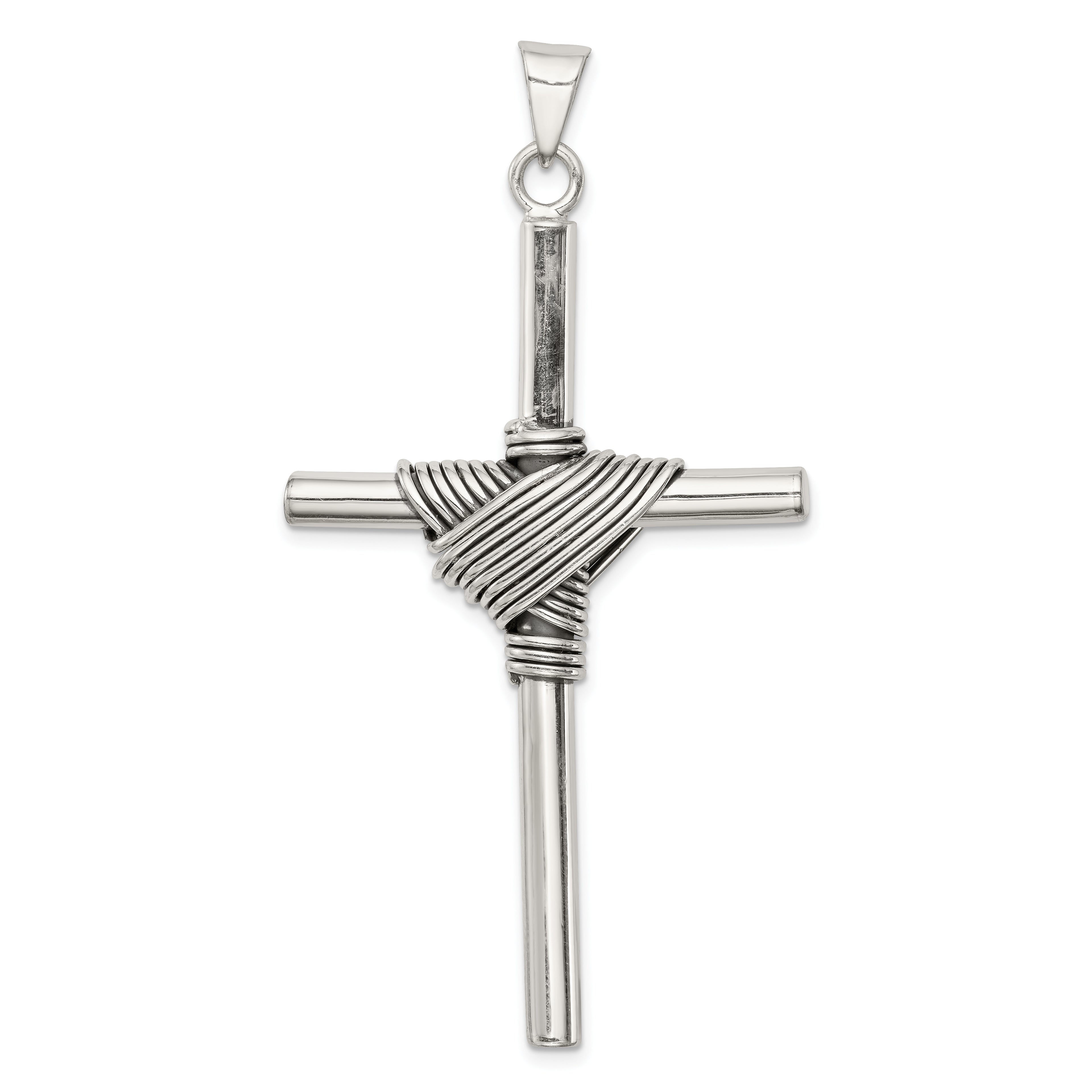 Sterling Silver 925 Antiqued Cross Pendant with 3D Design