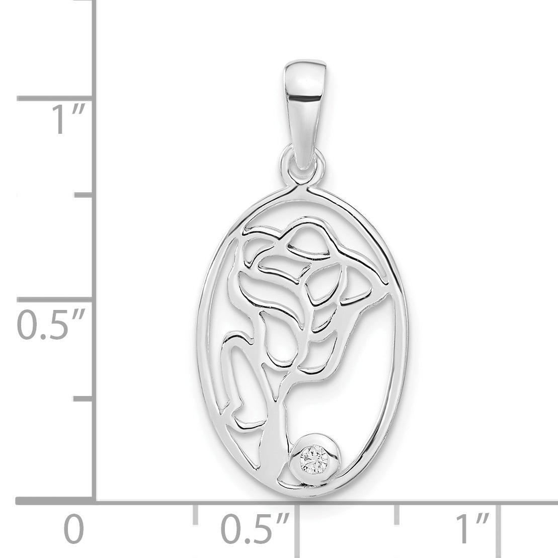 Sophia Jewelers Sterling Silver CZ Rose Oval Pendant Polished Elegance