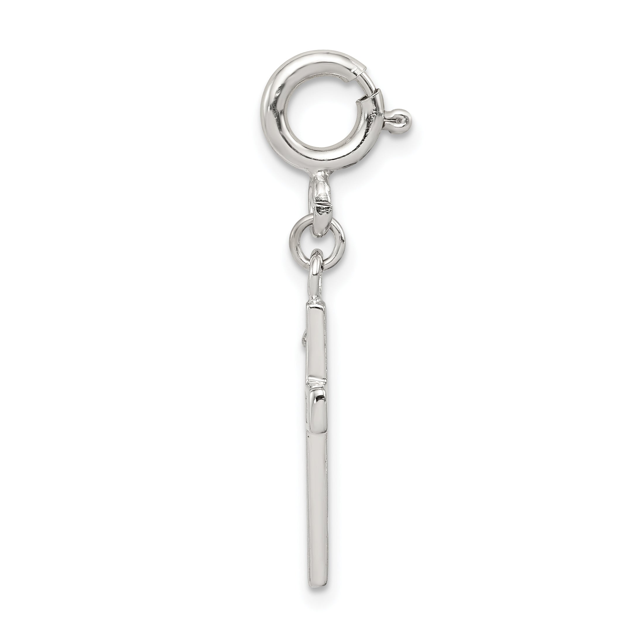 Sterling Silver CZ Faith Cross Charm with Rhodium Plated Finish