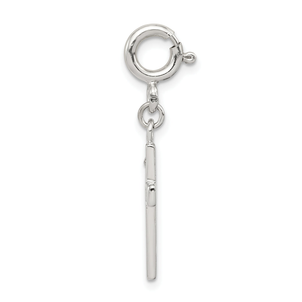 Sterling Silver CZ Faith Cross Charm with Rhodium Plated Finish