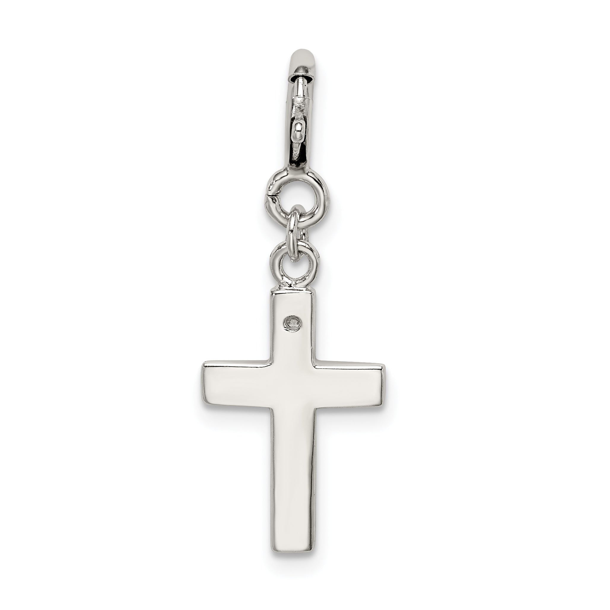 Sterling Silver CZ Faith Cross Charm with Rhodium Plated Finish