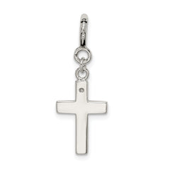 Sterling Silver CZ Faith Cross Charm with Rhodium Plated Finish