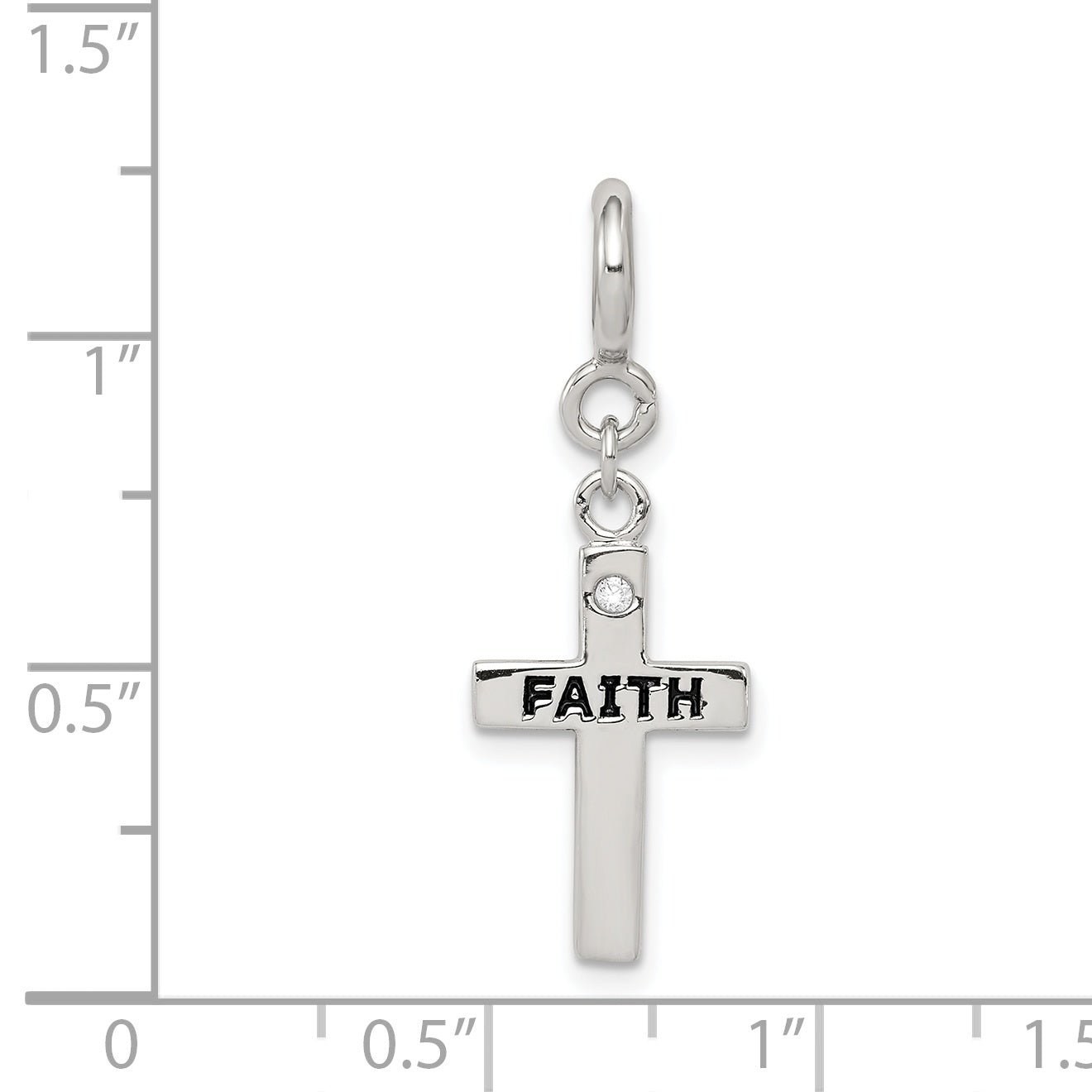 Sterling Silver CZ Faith Cross Charm with Rhodium Plated Finish