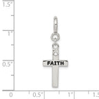Sterling Silver CZ Faith Cross Charm with Rhodium Plated Finish