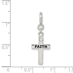 Sterling Silver CZ Faith Cross Charm with Rhodium Plated Finish