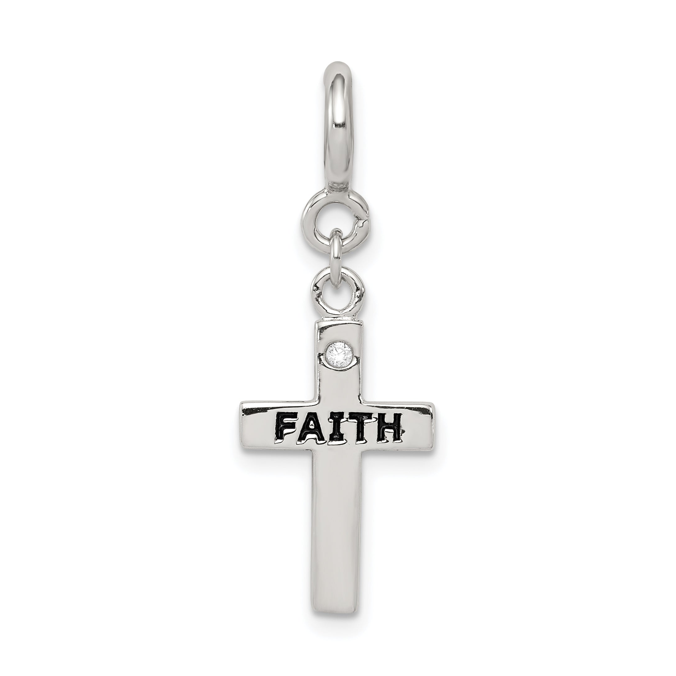 Sterling Silver Rhodium-plated CZ Faith Cross Clip-on Charm Main image