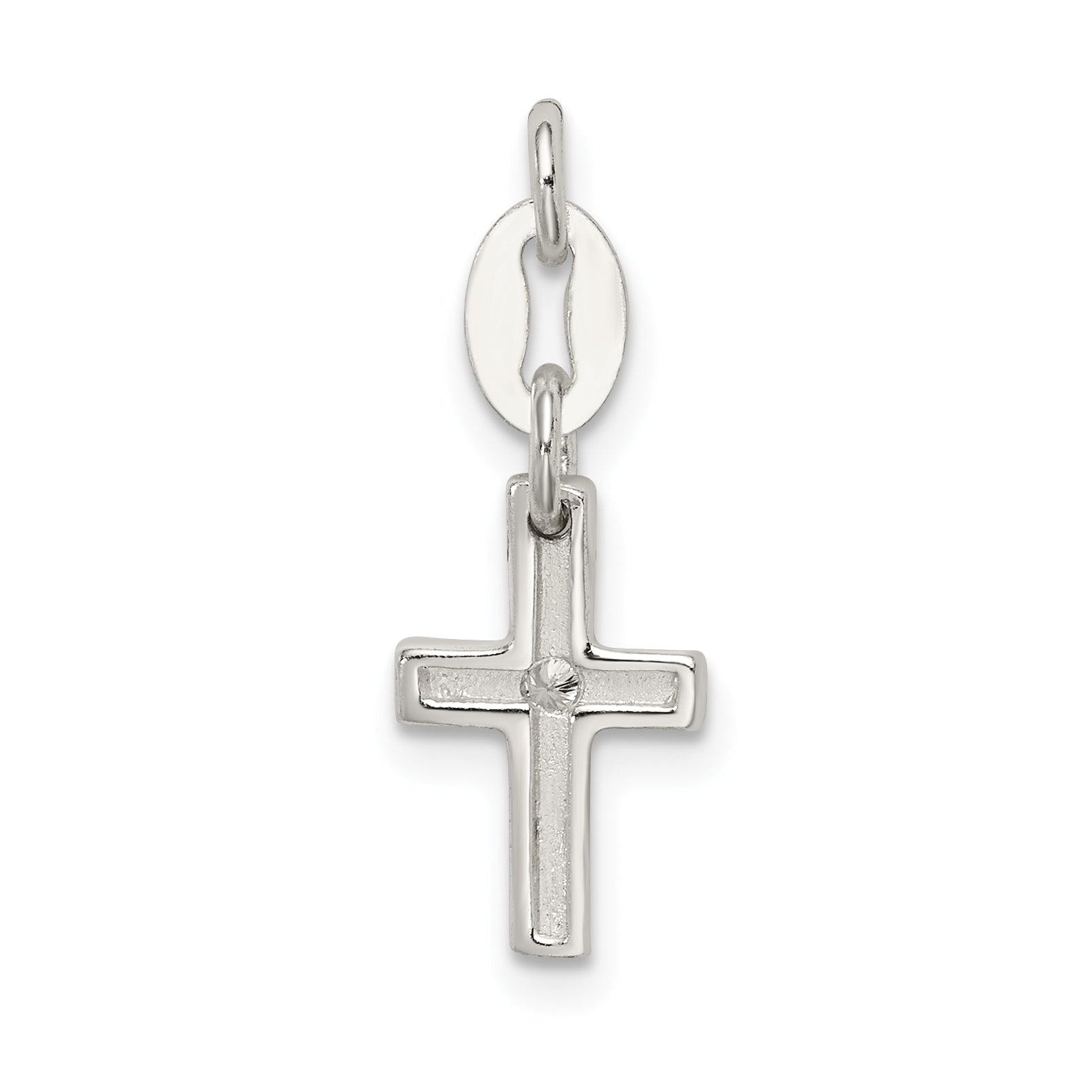 Sterling Silver 925 Cross Charm with Polished CZ Elegance