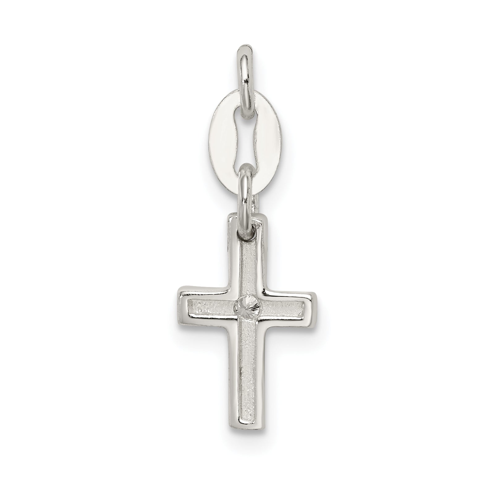 Sterling Silver & CZ Polished Cross Charm