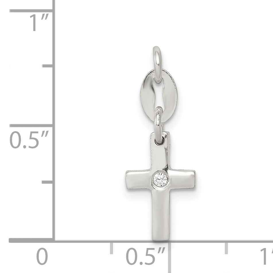 Sterling Silver 925 Cross Charm with Polished CZ Elegance
