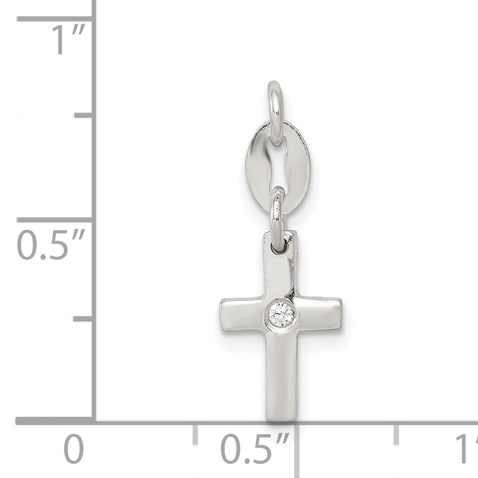 Sterling Silver & CZ Polished Cross Charm