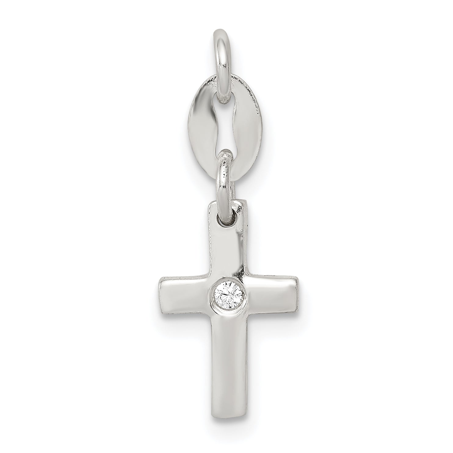 Sterling Silver & CZ Polished Cross Charm Main image