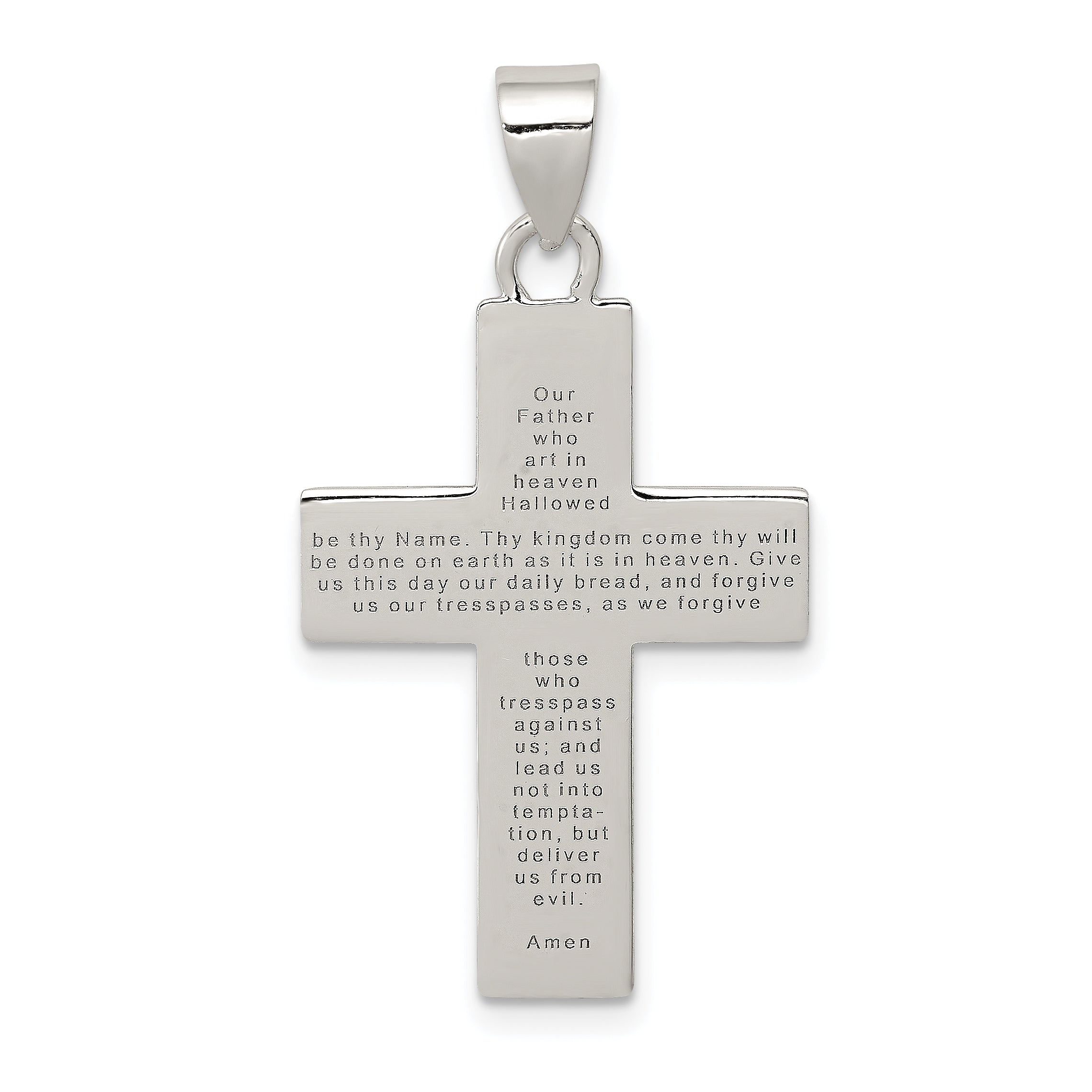 Sterling Silver 925 Lords Prayer Cross Pendant with Rhodium Polish