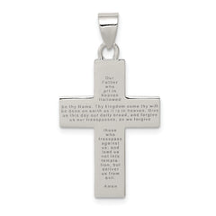 Sterling Silver 925 Lords Prayer Cross Pendant with Rhodium Polish