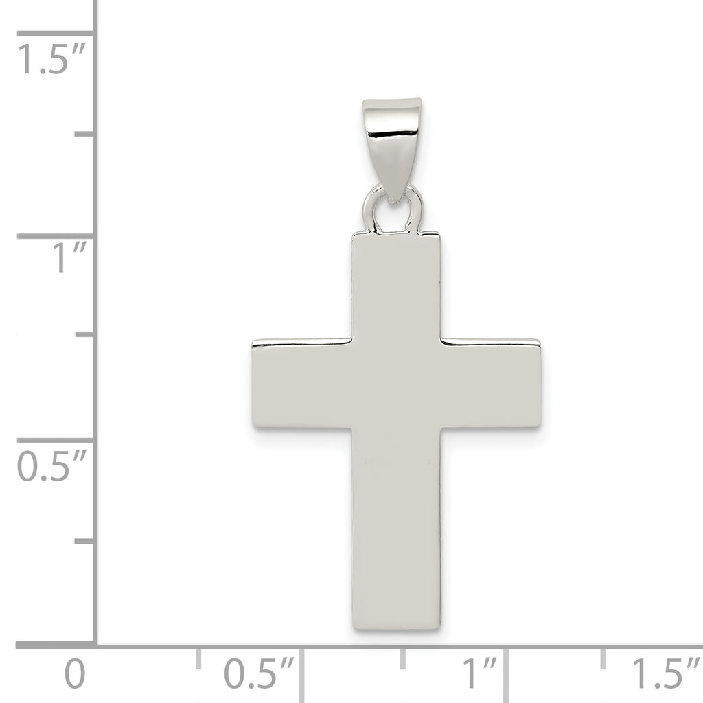 Sterling Silver 925 Lords Prayer Cross Pendant with Rhodium Polish