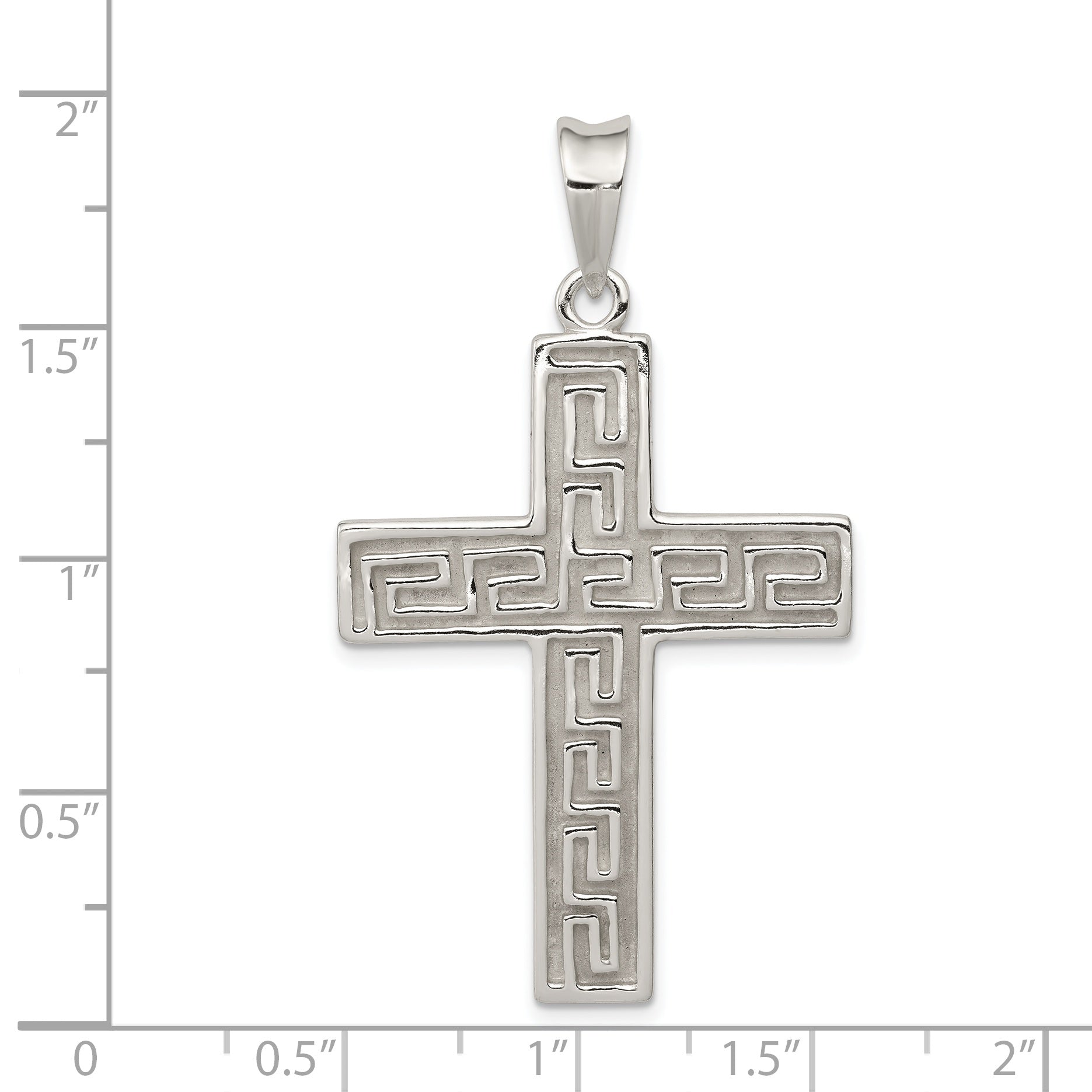 Sterling Silver Polished & Textured Greek Key Cross Pendant