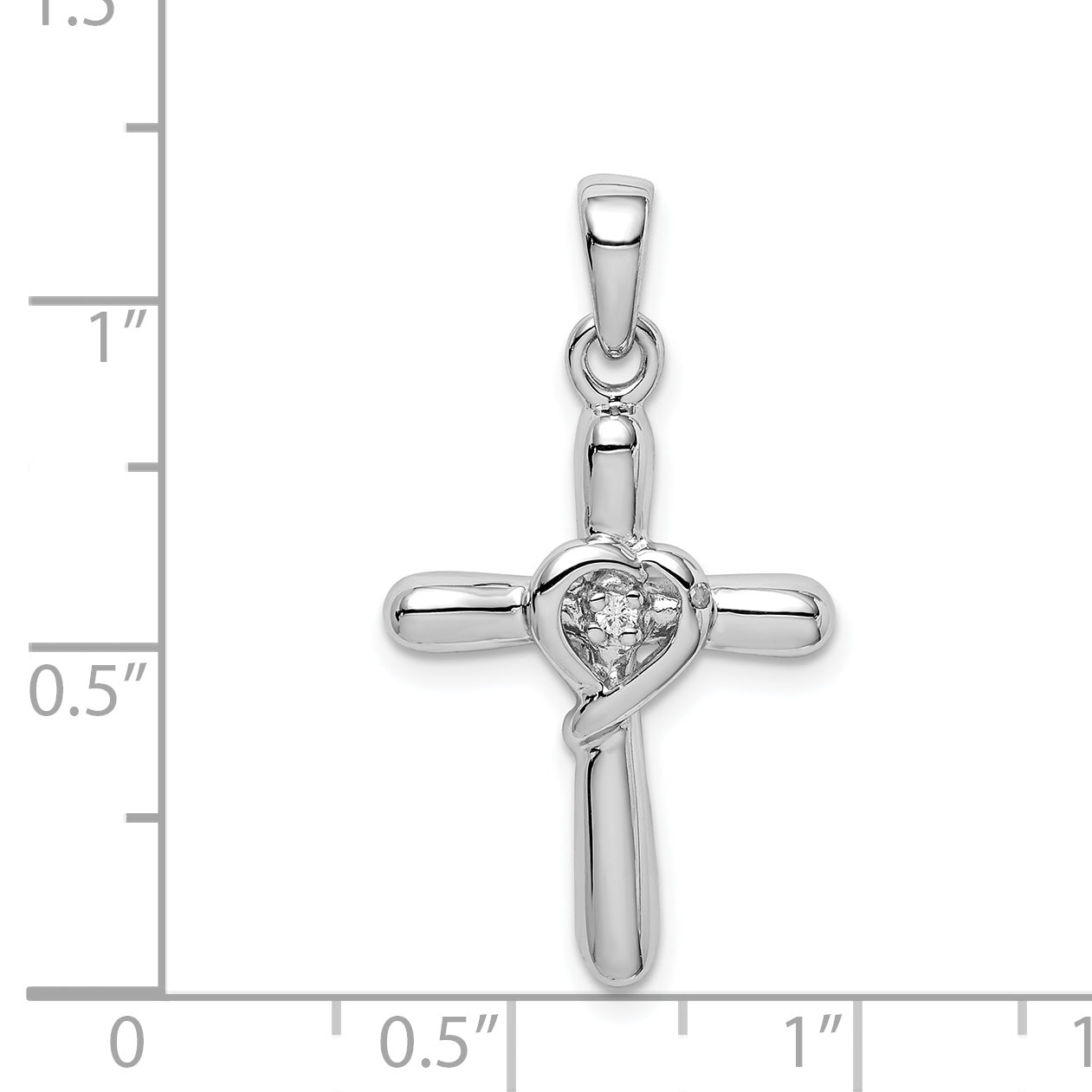 Sterling Silver 925 Heart Cross Pendant with Clear CZ Elegance