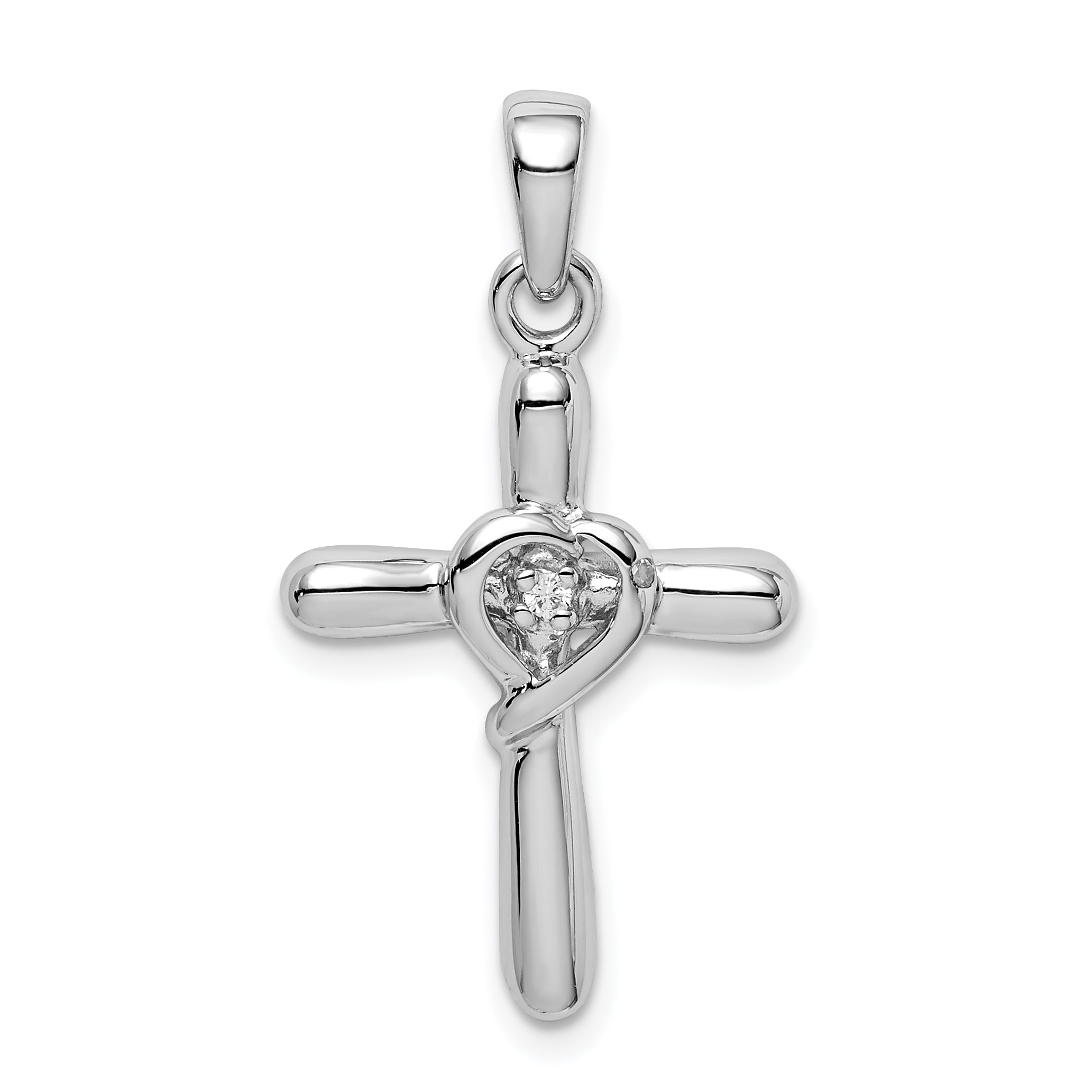 Sterling Silver Rhodium-plated White CZ Heart Cross Pendant Main image
