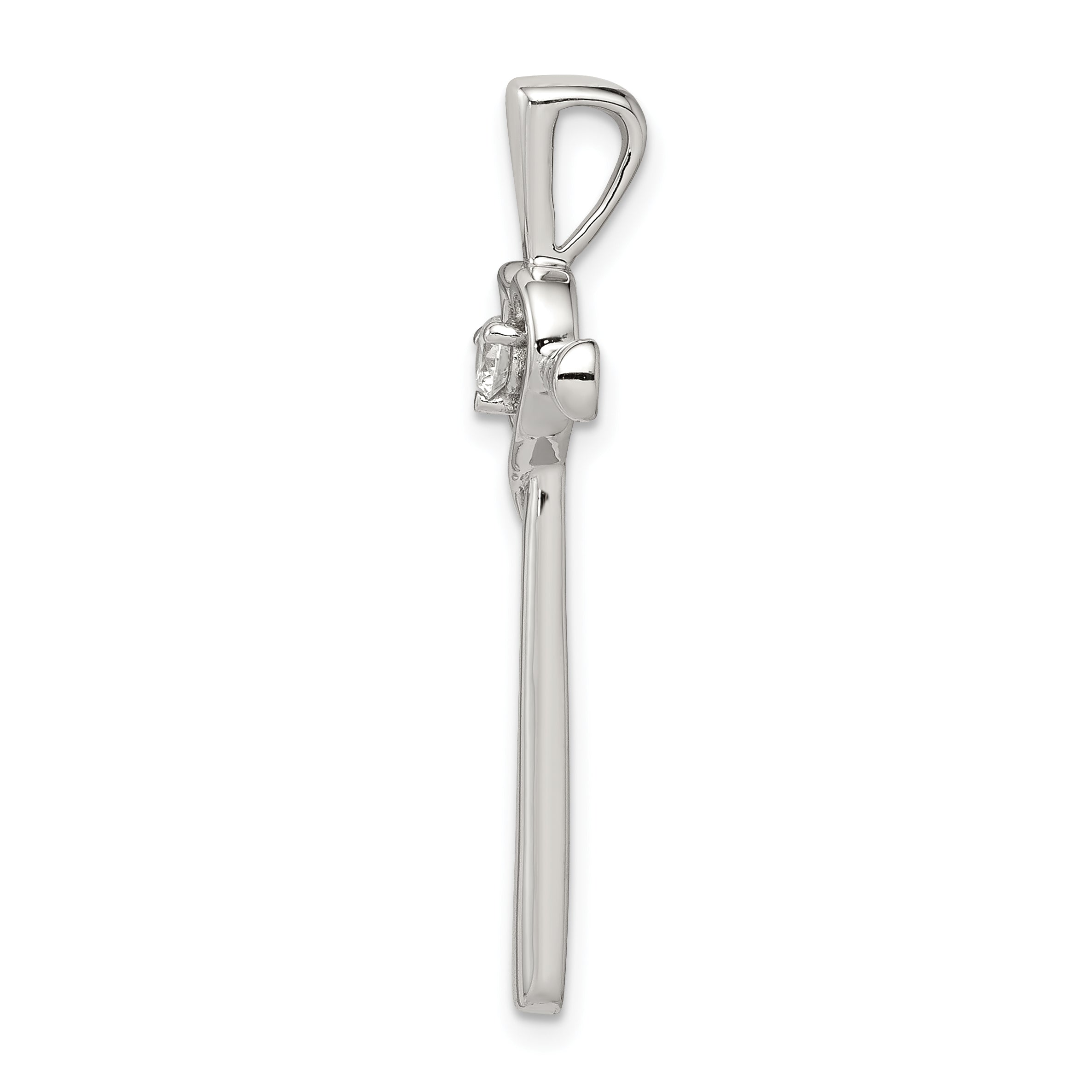 Sterling Silver CZ Heart Cross Pendant with Rhodium Elegance