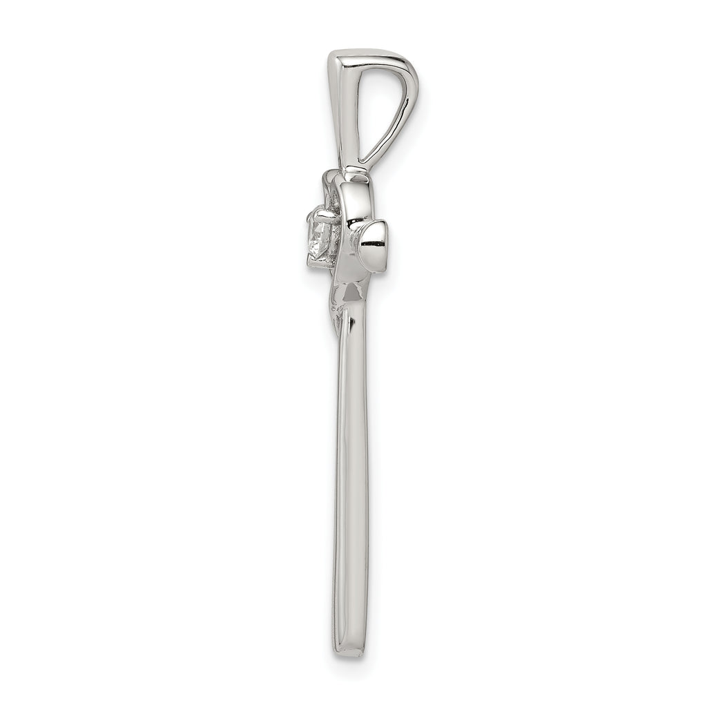 Sterling Silver CZ Heart Cross Pendant with Rhodium Elegance
