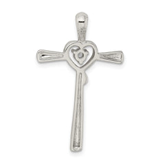 Sterling Silver Rhodium-plated CZ in Heart Cross Pendant