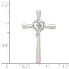 Sterling Silver Rhodium-plated CZ in Heart Cross Pendant