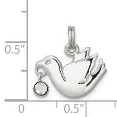 Sterling Silver CZ Polished Dove Charm