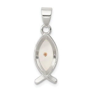 Mustard Seed Ichthus Fish Pendant in Sterling Silver, 25mm - Sophia Jewelers