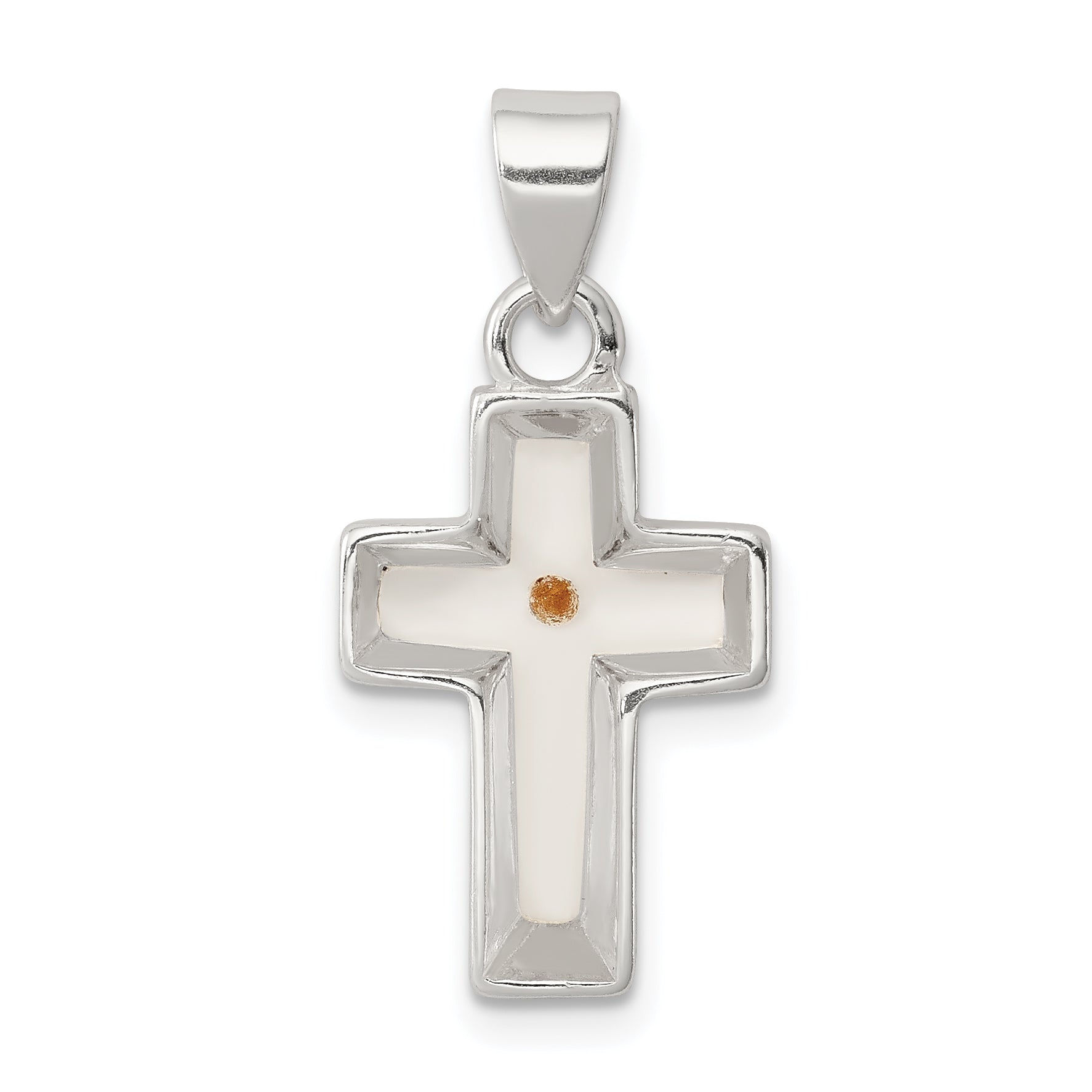 Sterling Silver Rhodium-plated Enameled Mustard Seed Cross Pendant Main image
