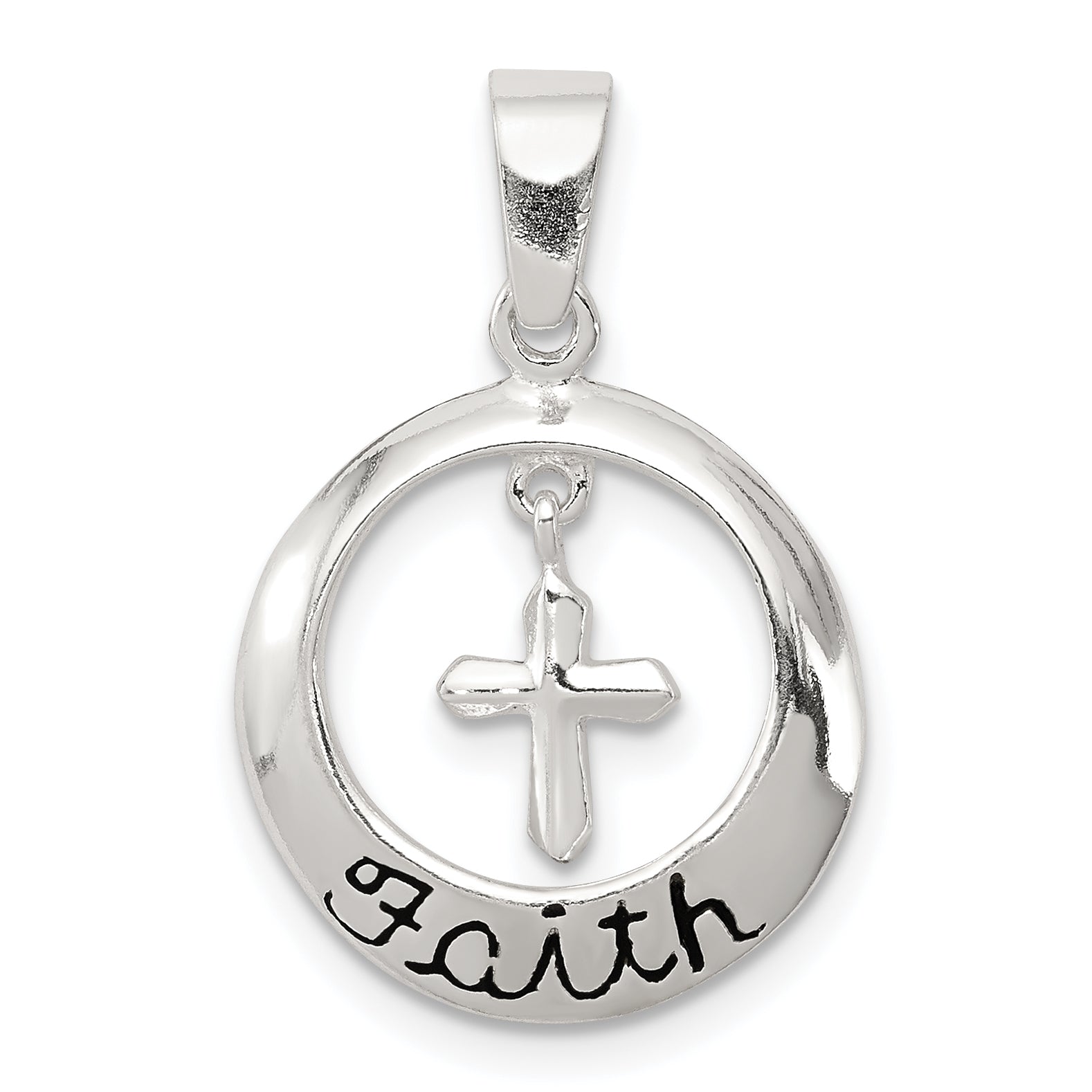 Sterling Silver Antiqued Faith w/Cross Pendant Main image
