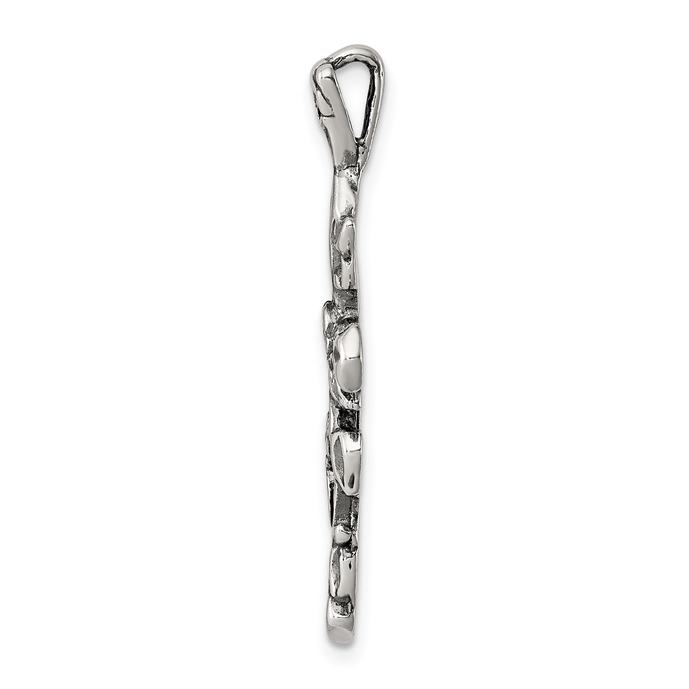 Sterling Silver 925 Flowered Cross Pendant with Polished Antique Finish