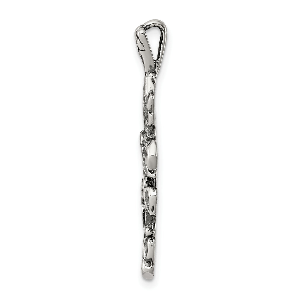 Sterling Silver 925 Flowered Cross Pendant with Polished Antique Finish